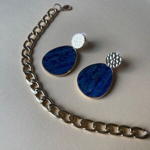 Lapis Lazuli (Gold-tone)Earrings and Bracelet (Gold-tone)
